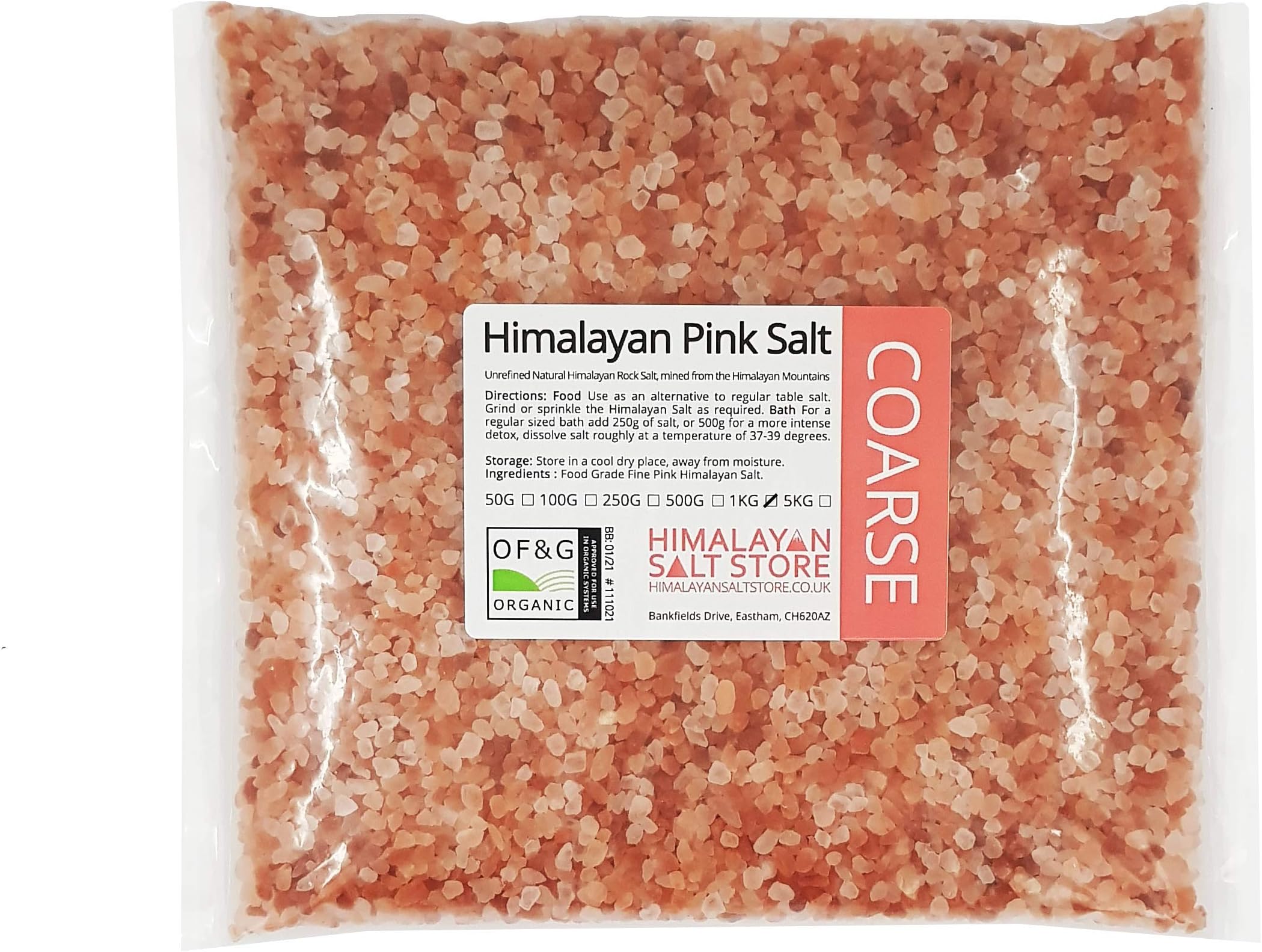 1KG | PINK HIMALAYAN ROCK SALT | FOOD GRADE - COARSE Certified for Organic Use | Pure Natural Unrefined Rose Food Salt for Table or Bath