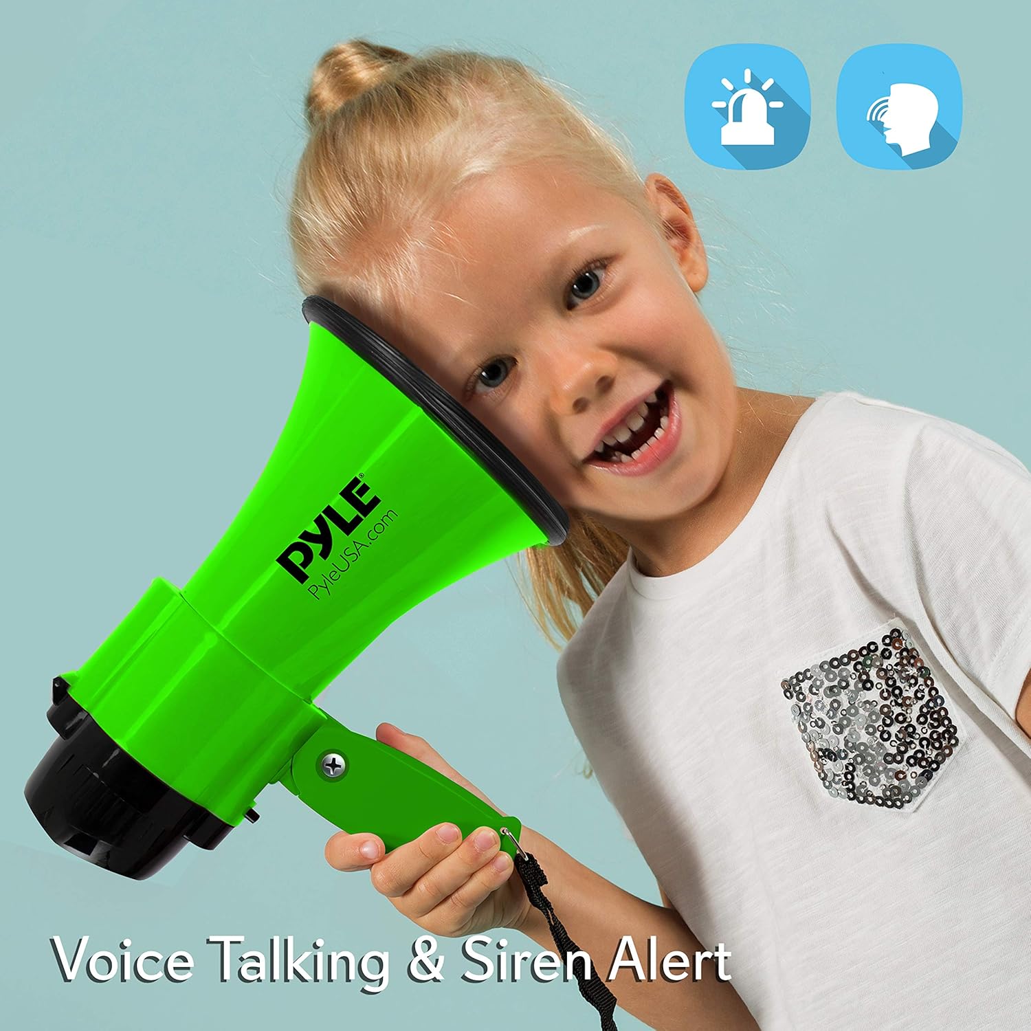 Pyle Portable Megaphone Speaker Siren Bullhorn - Compact and Battery Operated with 30 Watt Power, Microphone, 2 Modes, PA Sound and Foldable Handle for Cheerleading and Police Use - PMP32GR (Green) : Sports & Outdoors