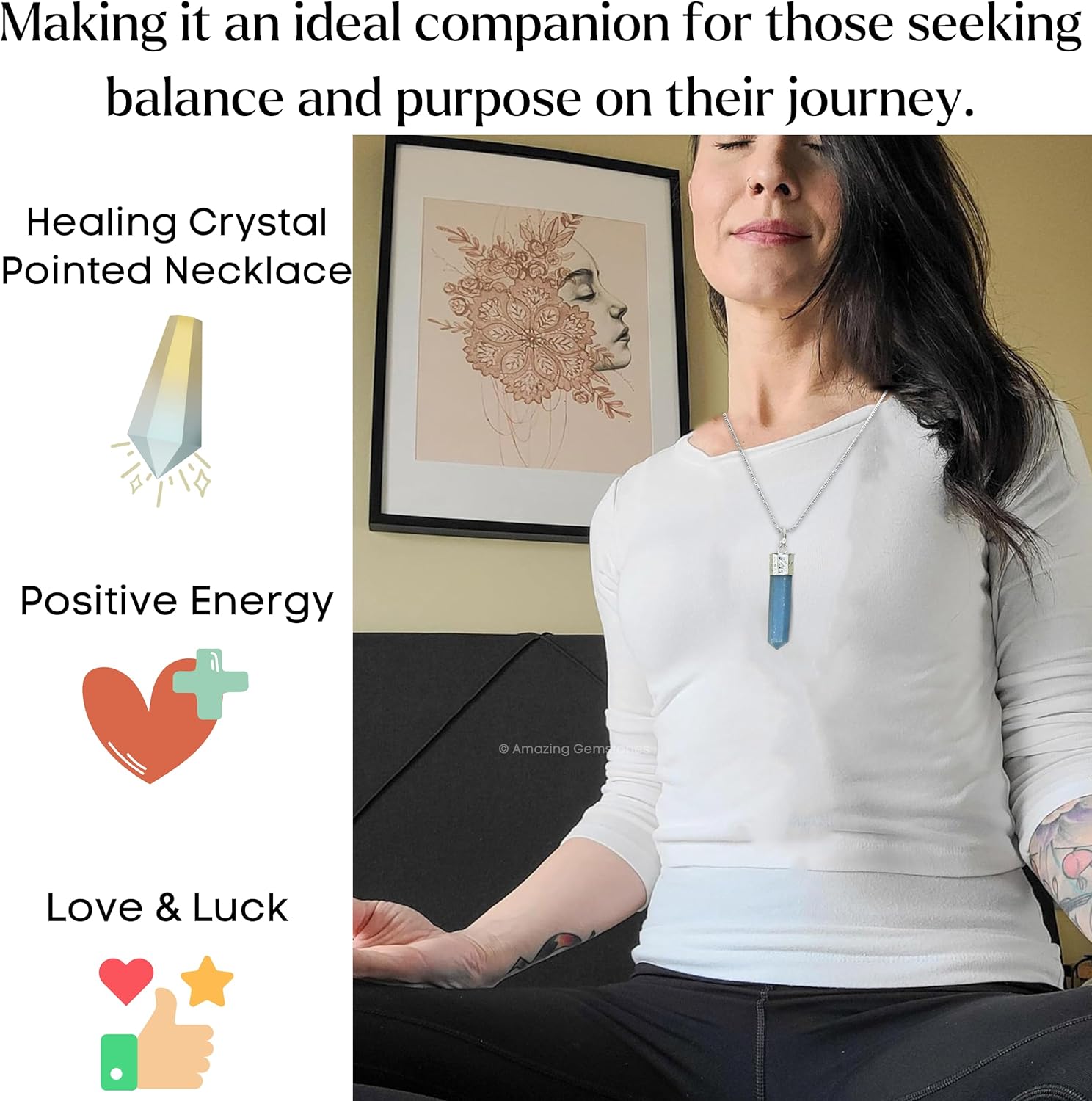 Amazing Gemstone Pack of 11 Crystal Necklace Points Healing Stones - Wholesale Bulk Crystals Pendant Necklace of Natural Stone for Protection, Chakra Balancing and Crystal Healing