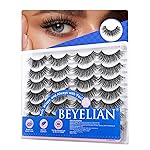 BEYELIAN 14 Pairs False Eyelashes Clear Band D Curl 9-15MM Eye Lashes Pack, Soft and Lightweight Invisible Band Faux Mink Lashes, Reusable, Easy to Apply (14P-HSCS-55)