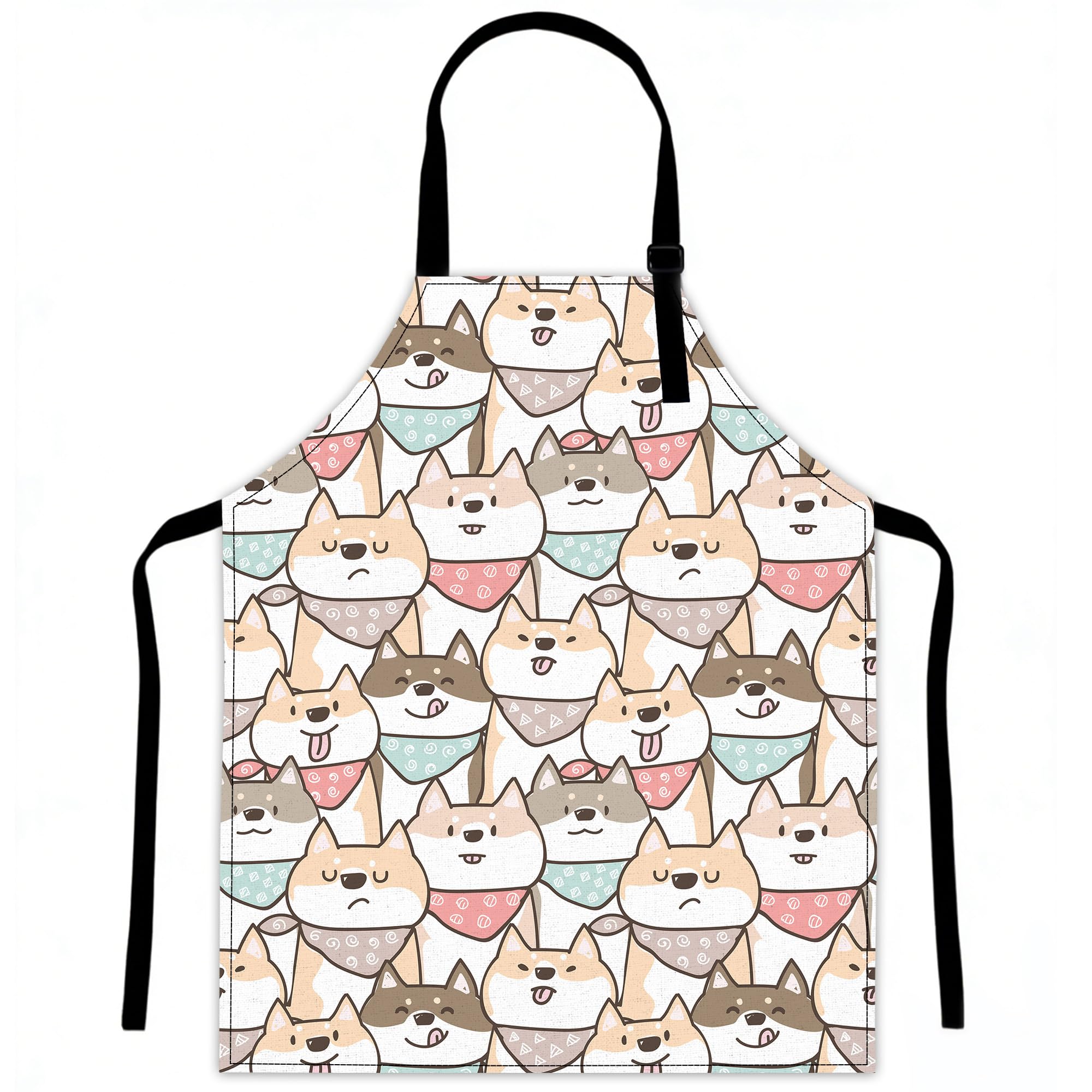 Lqebuy Women's Cute Cartoon Shiba Inu Dog Kitchen Aprons Adjustable Cooking Apron Bib For Men Chef Cooking Baking Gardening