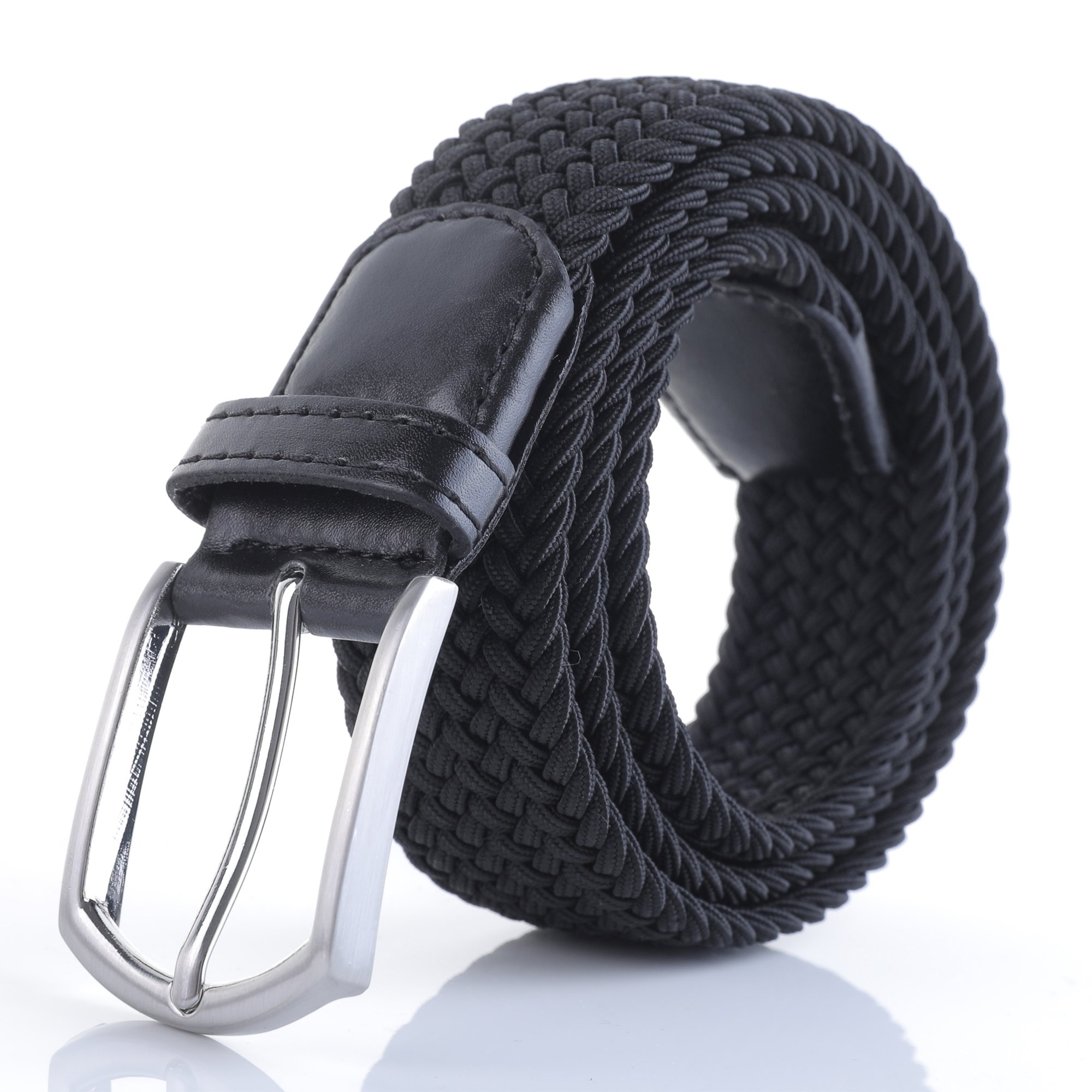 Weifert Men's Stretch Woven 1.3" Wide Elastic Braided Belts, Black 2, 30-32