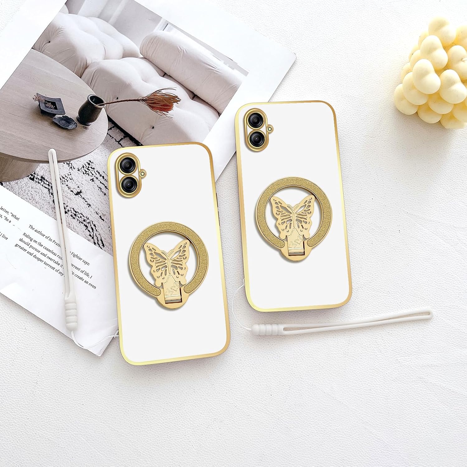 nancheng Cute Phone Case for Samsung Galaxy A04E (6.5-inch), with Butterfly Kickstand Design for Girls Women Trendy Shockproof Protective Cover - White image 5