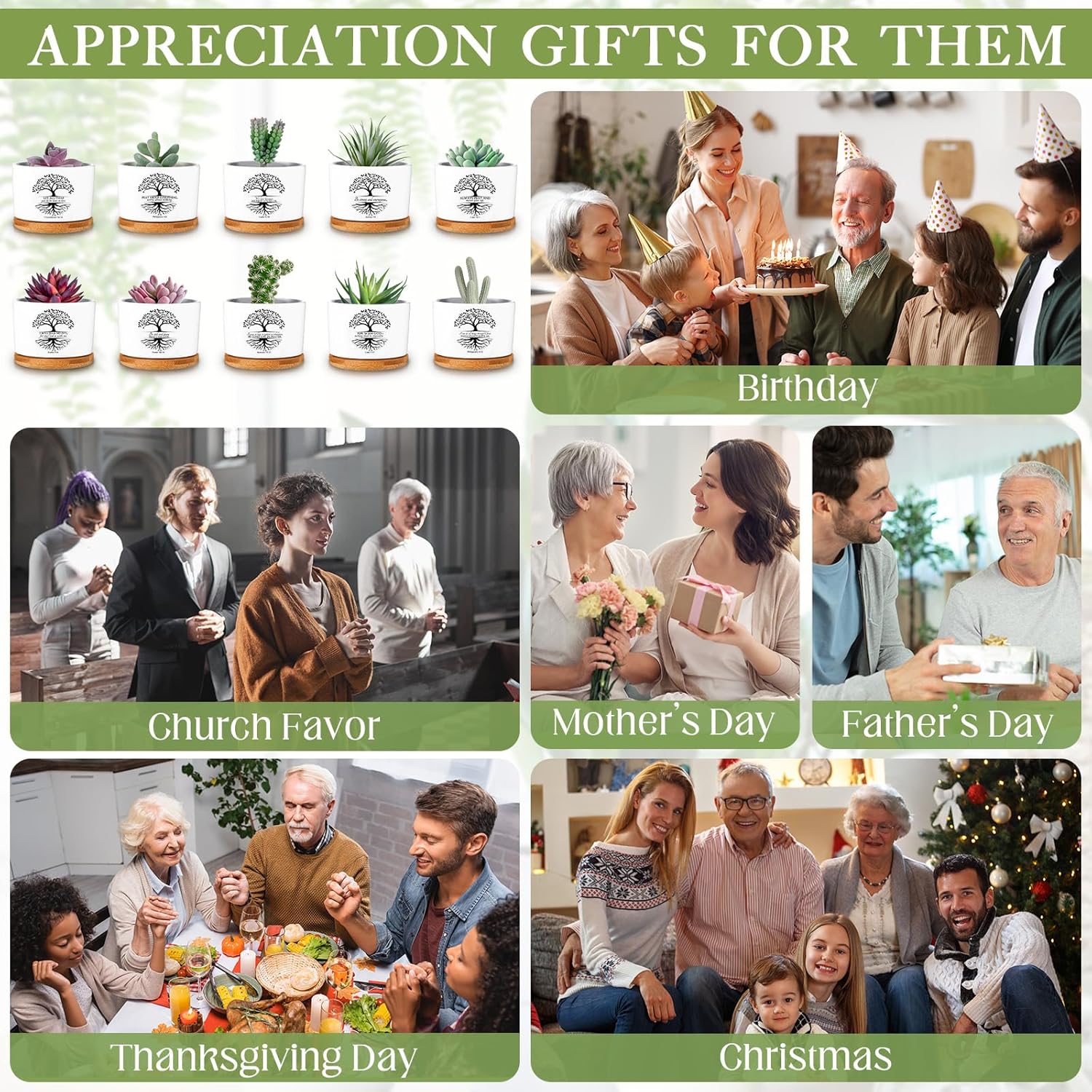 Serial 10 Pcs Bible Verse Succulent Pots Tree of Life Easter Appreciation Gift 3.15 Inch Christian Planter Accessories with Bamboo Tray for Church Man of God Teacher Gardener, Plants Not Included