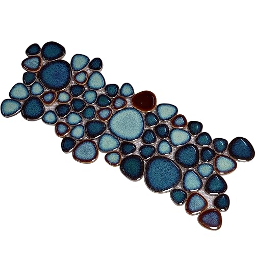 Hominter Artisan Pebble Mosaic Tile Sheet Irregular Blue Green Stone-Look