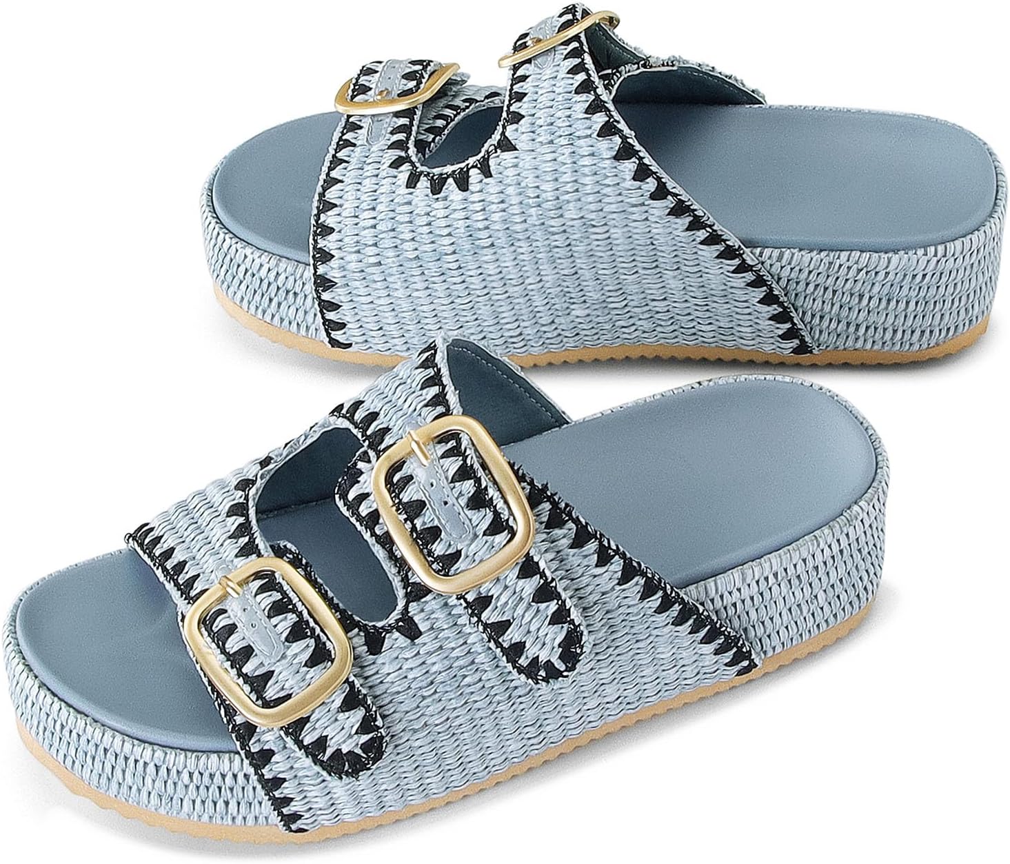 MICIFA Platform Sandals for Women Espadrille Wedges Summer Beach Sandals Comfortable Cute Woven Straw Crochet Sandals Shoes Casual Adjustable Double Buckle Strap Sandals - Image 7