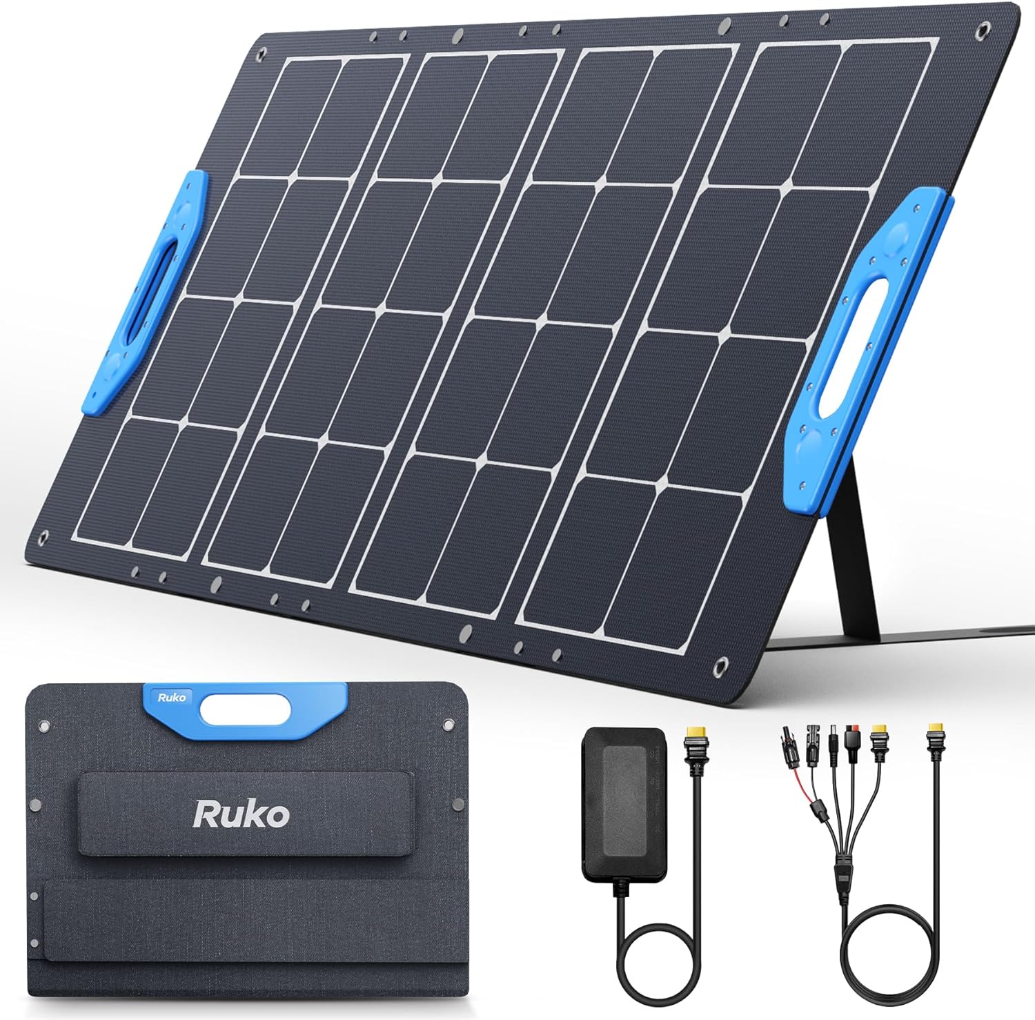 Ruko RK100 100W Transportable and Foldable Photo voltaic Panel, IP67 Waterproof Energy Backup, Photo voltaic Panel Charger for Energy Station with Charging Enlargement Field, Adjustable Kickstand for Tenting/RVs