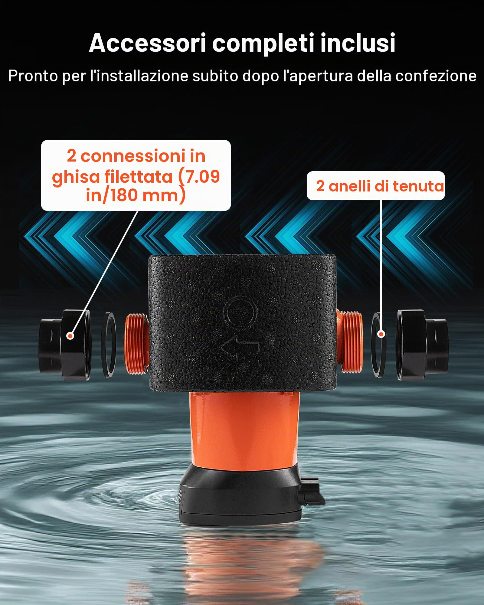 VEVOR Pompa di Circolazione ad Alta Efficienza LPS25-11PA/180, 117 LPM, per Acqua Calda in Ghisa con Prevalenza Massima di 11 M, Attacco Filettato, per Impianto di Riscaldamento
