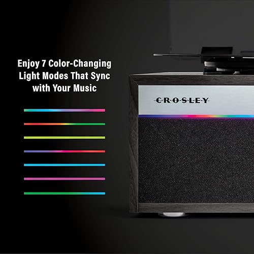 Miniatura 2 de Crosley CR6048A-BK - Reproductor de discos de vinilo con Bluetooth estroboscópico con sincronización de música, luces LED que cambian de color,