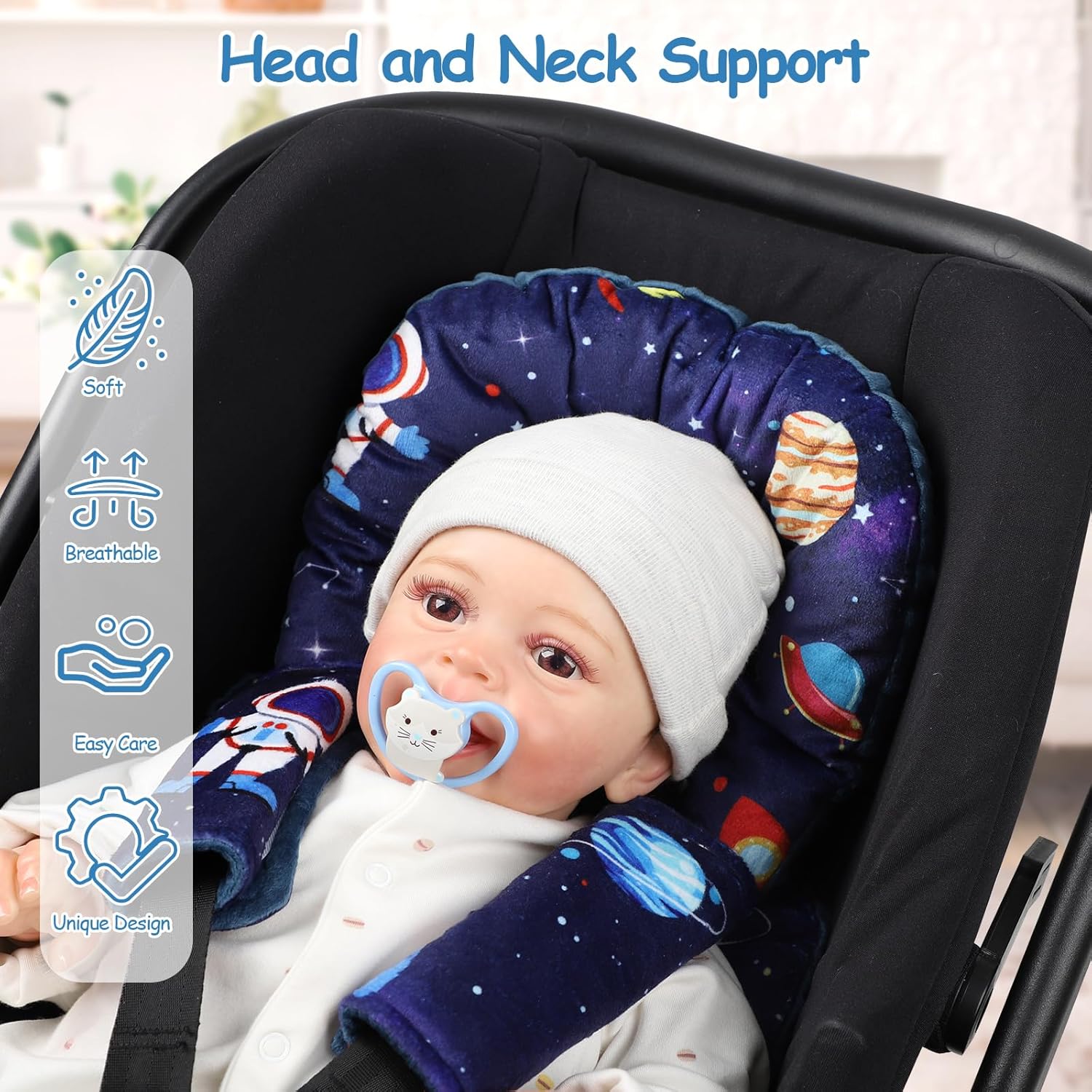 SWESEN Infant Car Seat Insert with 2 Strap Pads, Super Soft Carseat Head and Body Support for Baby Boys and Girls, Reversible Newborn Car Seat Insert Cushion for Strollers, Bouncers, Space Space Set-1