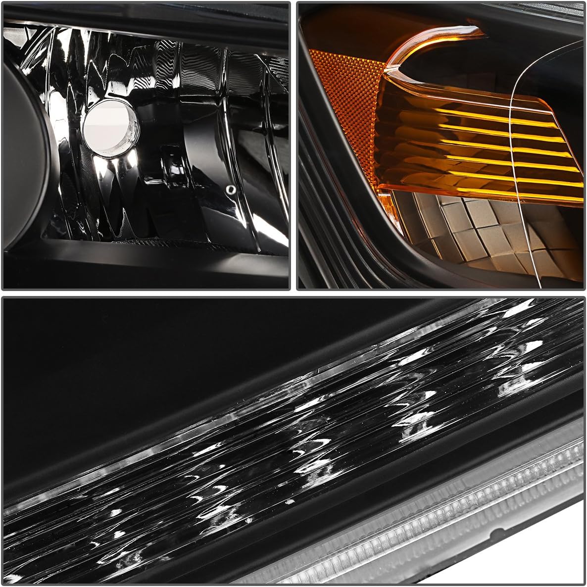 DNA MOTORING Pair Projector Headlight Assembly Compatible with 13-15 Honda Accord 4-Door, Black/Amber, HL-OH-HA13-BK-AM