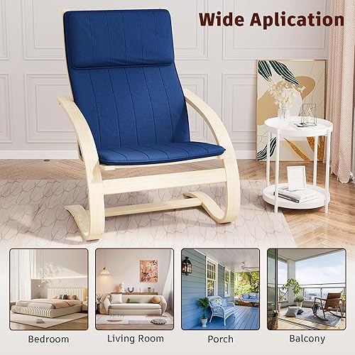 Miniatura 6 de Mecedora para interiores con asiento acolchado de tela, sillas de sala de estar con base de madera, sillón mecedor interior para sala de estar,