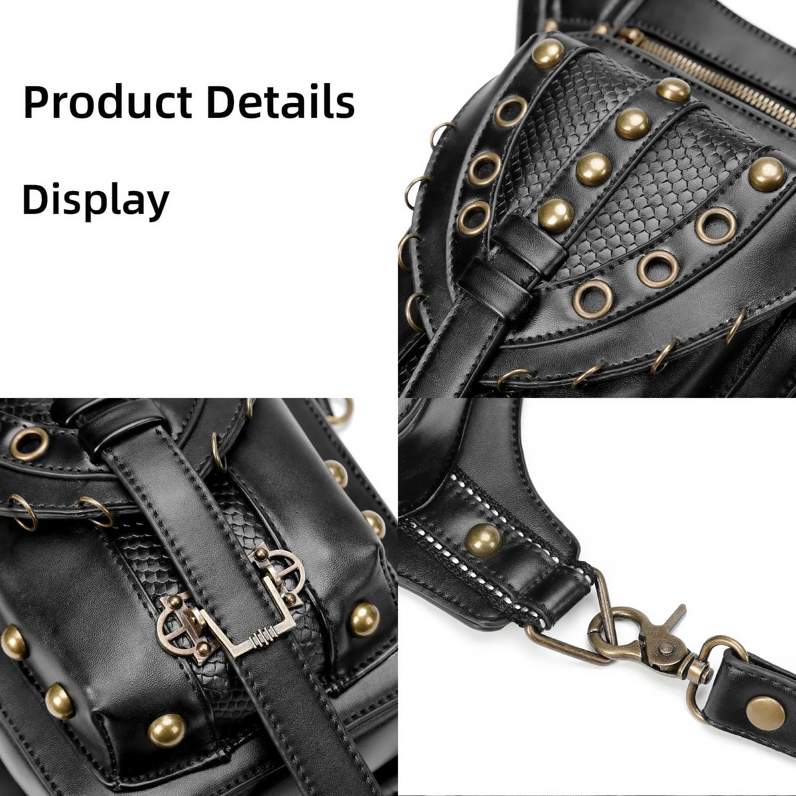 Maizoon Torba biodrowa w stylu retro z nitami pierścień opadająca noga plecak pas biodrowy torba na ramię crossbody dla mężczyzn i kobiet na zewnątrz motocykl, c, Plecak na co dzień