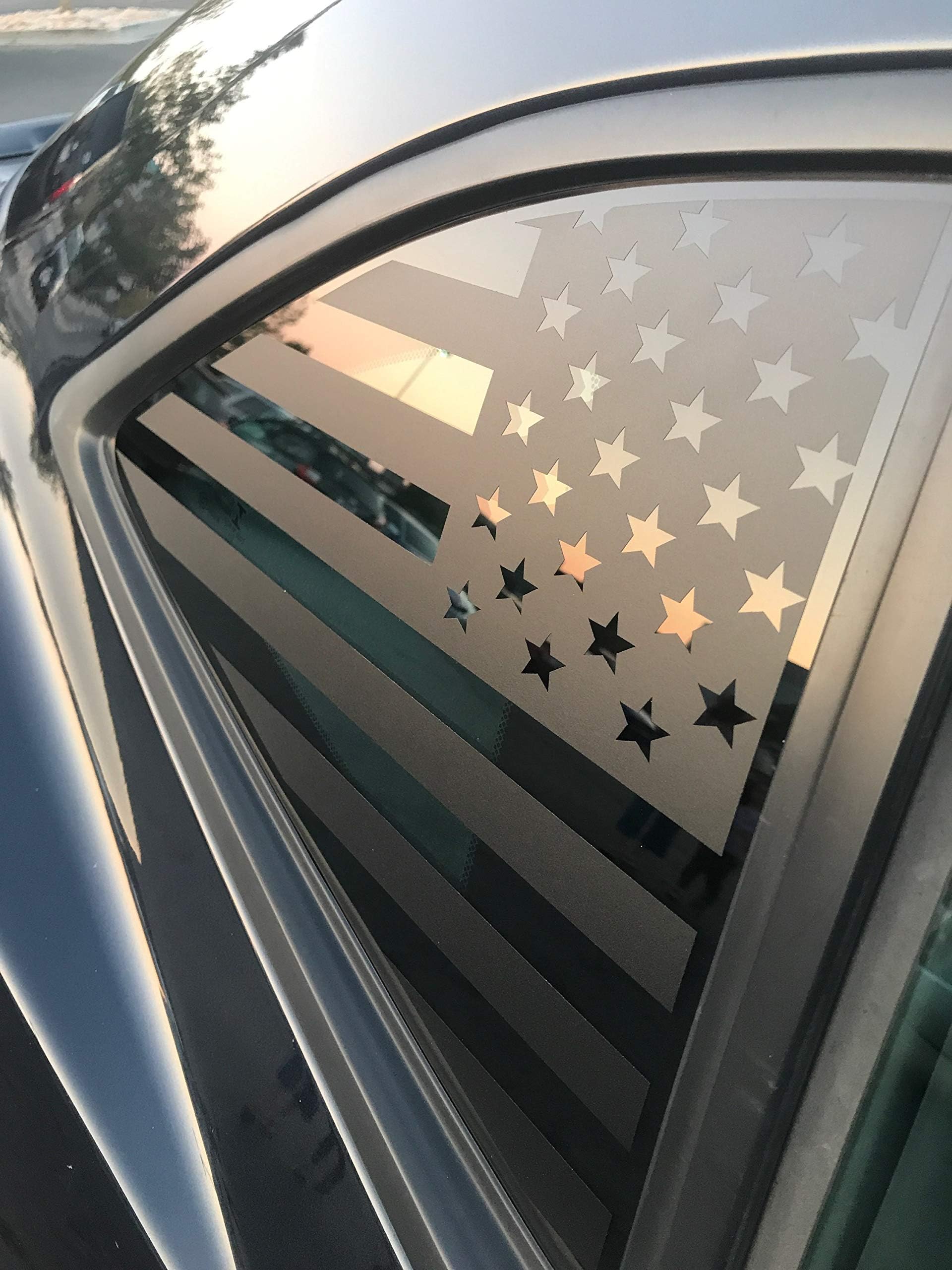 Chevy Camaro American Flag Rear Quarter Window Decal Pair, Matte Black (2010-2015)