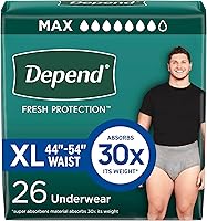 Depend Fresh Protection Men's Incontinence Underwear, Maximum Absorbency Extra-Large, 26 Ct - Leak Proof, Odor Locking Grey