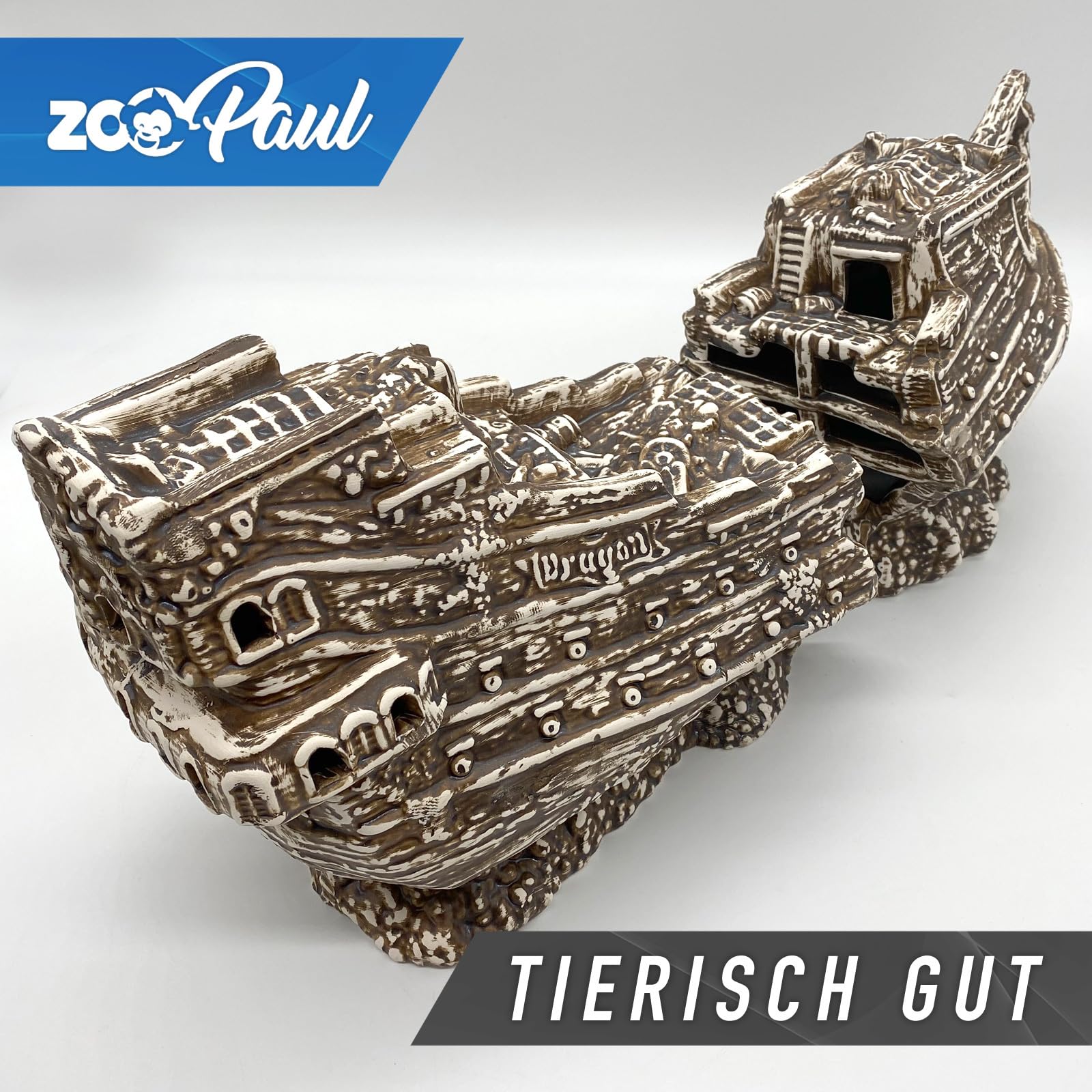 ZooPaul Deko Aquarium Boot 2 teilig RIESIG XXL Höhle Wrack Fische Keramik Dekoration Schiff Neuware