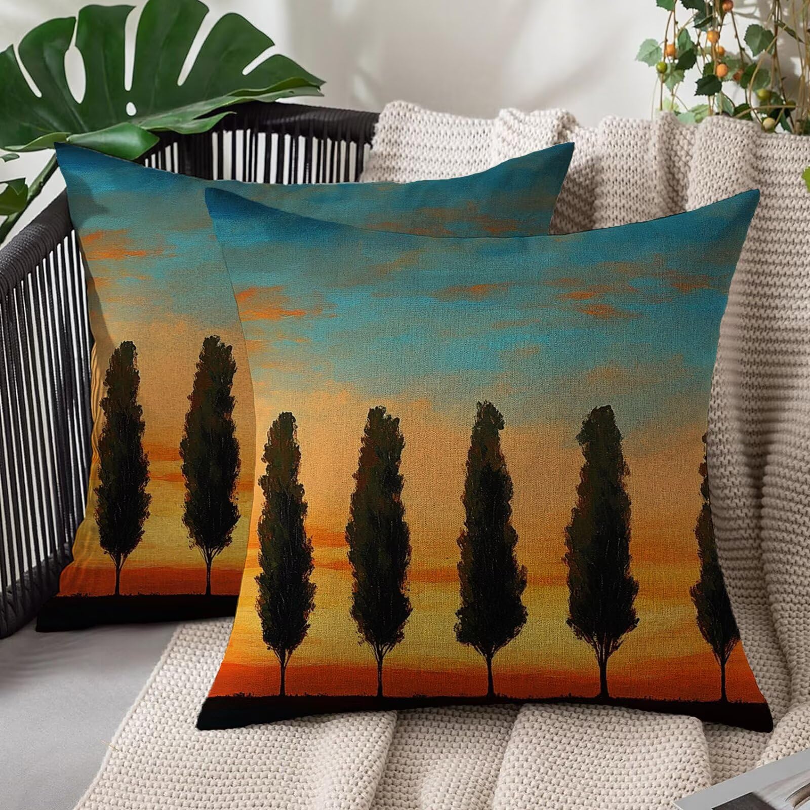 Coussin canapé 60x60 anti tache et déperlant : lot de 2 housses décoratives motif arbre