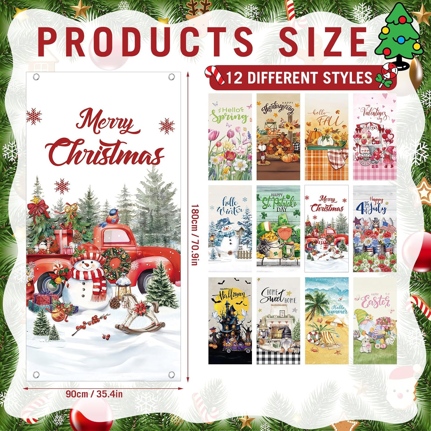 Breling 12 Pcs Seasonal Door Cover Decorations for Front Door Holidays Interchangeable Large Photography Background Banner Porch Sign for Spring Irish Easter Home Office Party Supplies(Classic) - Image 2