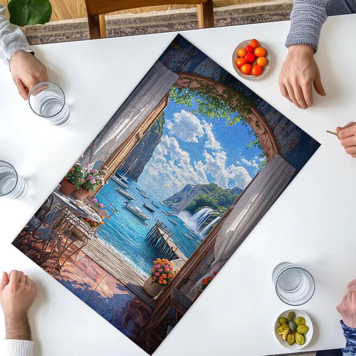 Puzzle dla dorosłych, 5000 elementów, kawiarnia z widokiem na morze, 5000 puzzli dla dorosłych, gra edukacyjna, 158 x 106 cm, odpowiednie do dekompresji i dekoracji ścian pokoju, prezenty j493