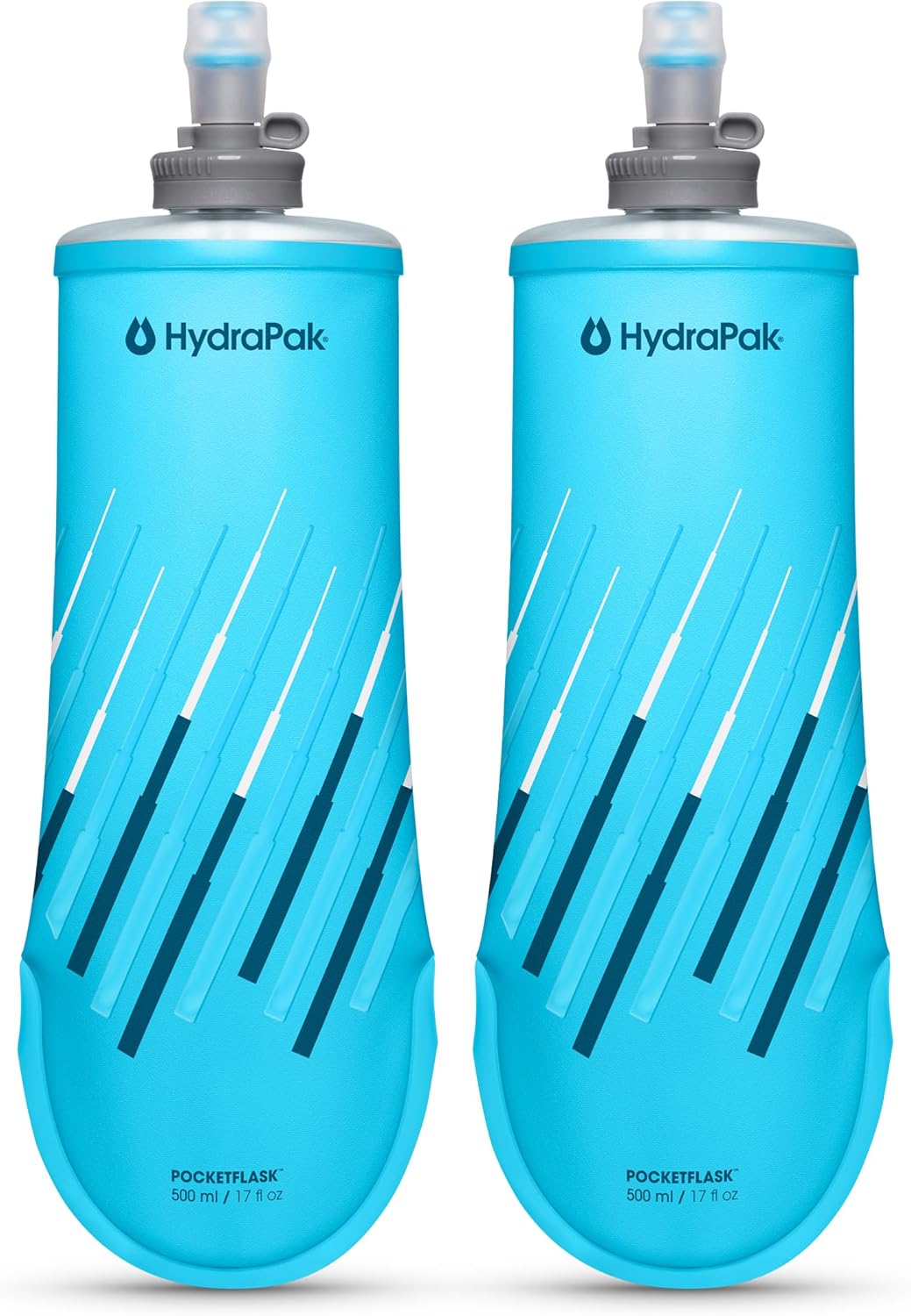 HydraPak PocketFlask 500ml 2-Pack - Compressible, Low Profile Soft Flask Water Bottle, Ideal Fit for Run Belts and Form Fitting Pockets with Locking Cap (500ml/17oz)