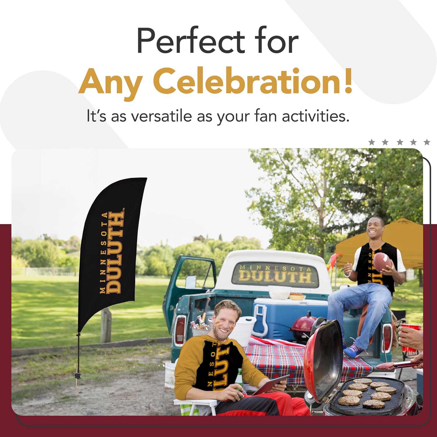 Minnesota Duluth Bulldogs College Sports Printed Feather Flag - NCAA Licensed - Super Polyester - School Banner (Black, Maroon, Gold) (7.5' Spike Base)
