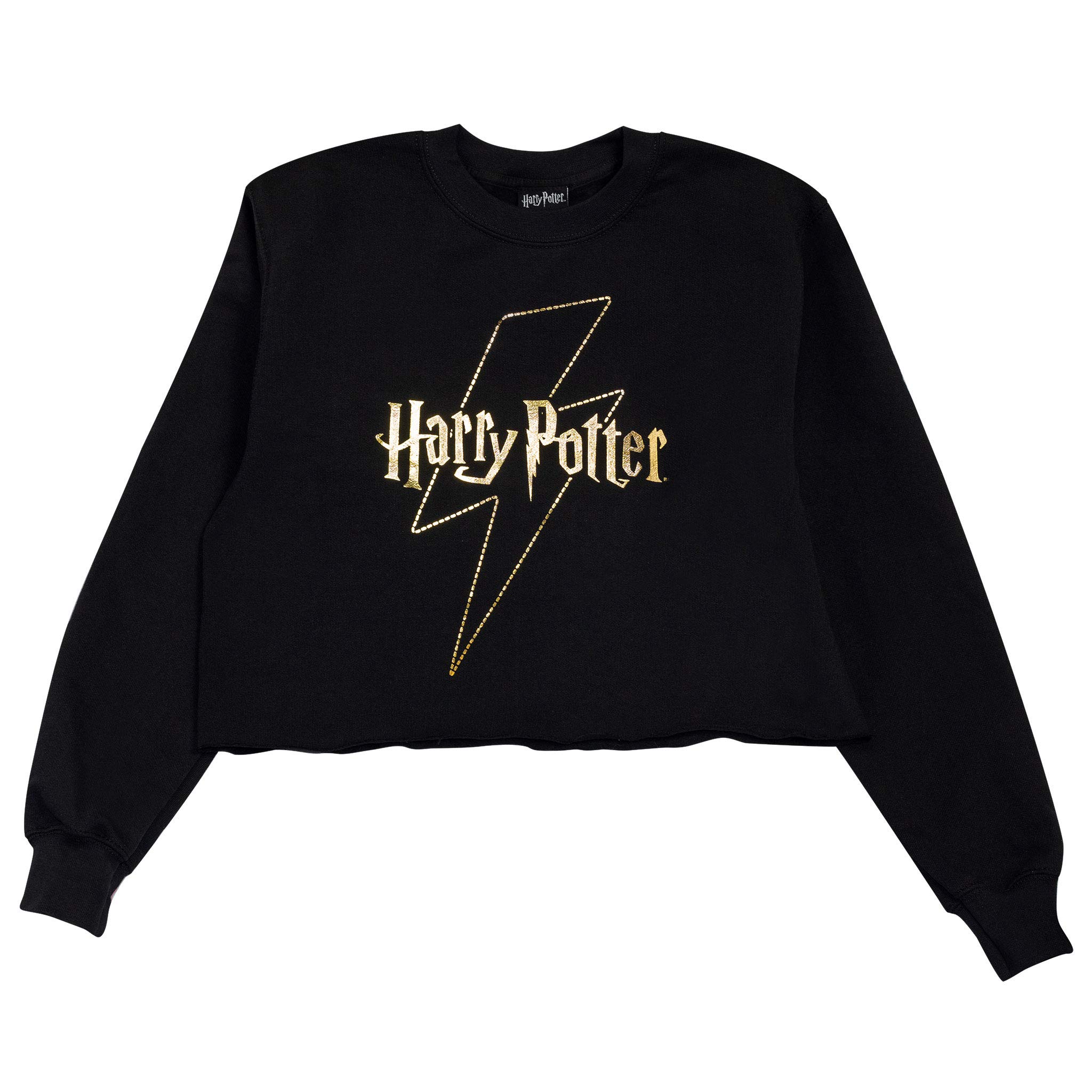 Harry Potter Foil Print Lightning Bolt Cropped Sweatshirt, Womens, S-XXL, Black, Official Merchandise