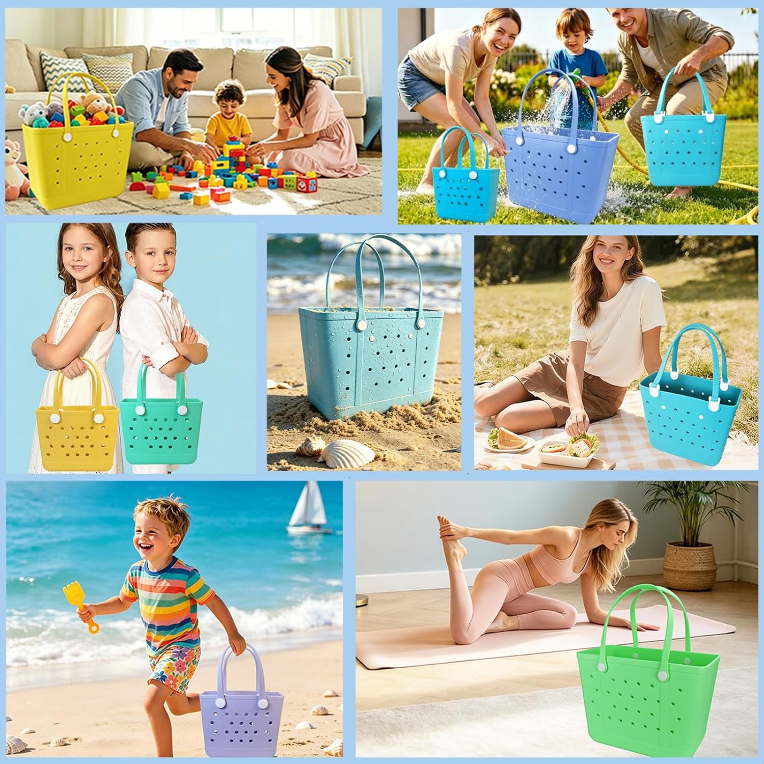 Rubber Beach Bag, Waterproof Travel Bags Washable Open Tote Bags for Beach（Small&Medium&Large& XL Beach Tote）
