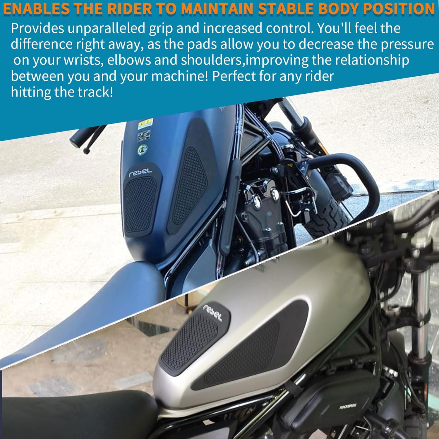 Motorcycle Tank Protector Tank Pad,Non-Slip Fuel Tank Sticker Kit Rubber Protective Pads fit for Ho&n&da Rebel CMX 250 CMX 300 CMX 500 Parts 2017-2025 (A Style)