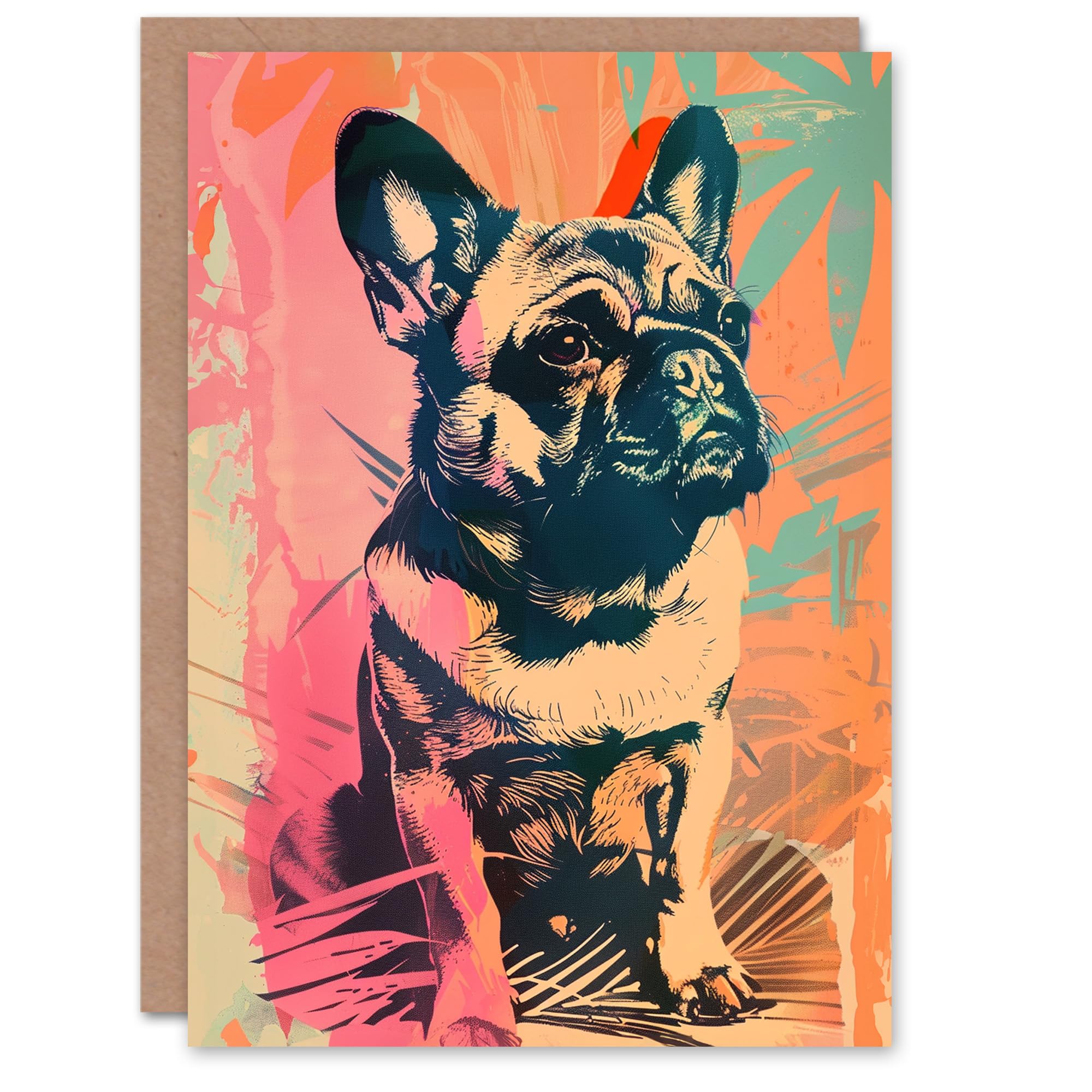 Artery8 Birthday Card French Bulldog Pet Funky Portrait Dog Lover For Him Man Male Dad Brother Son Papa Grandad Greeting Card