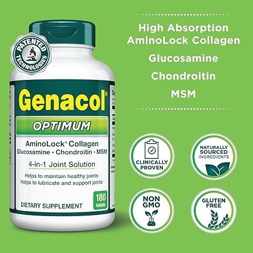 Miniatura 5 de Genacol Optimum - Glucosamina, condroitina, MSM y colágeno ultrahidrolizado, tabletas de apoyo para las articulaciones, 180 unidades (suministro