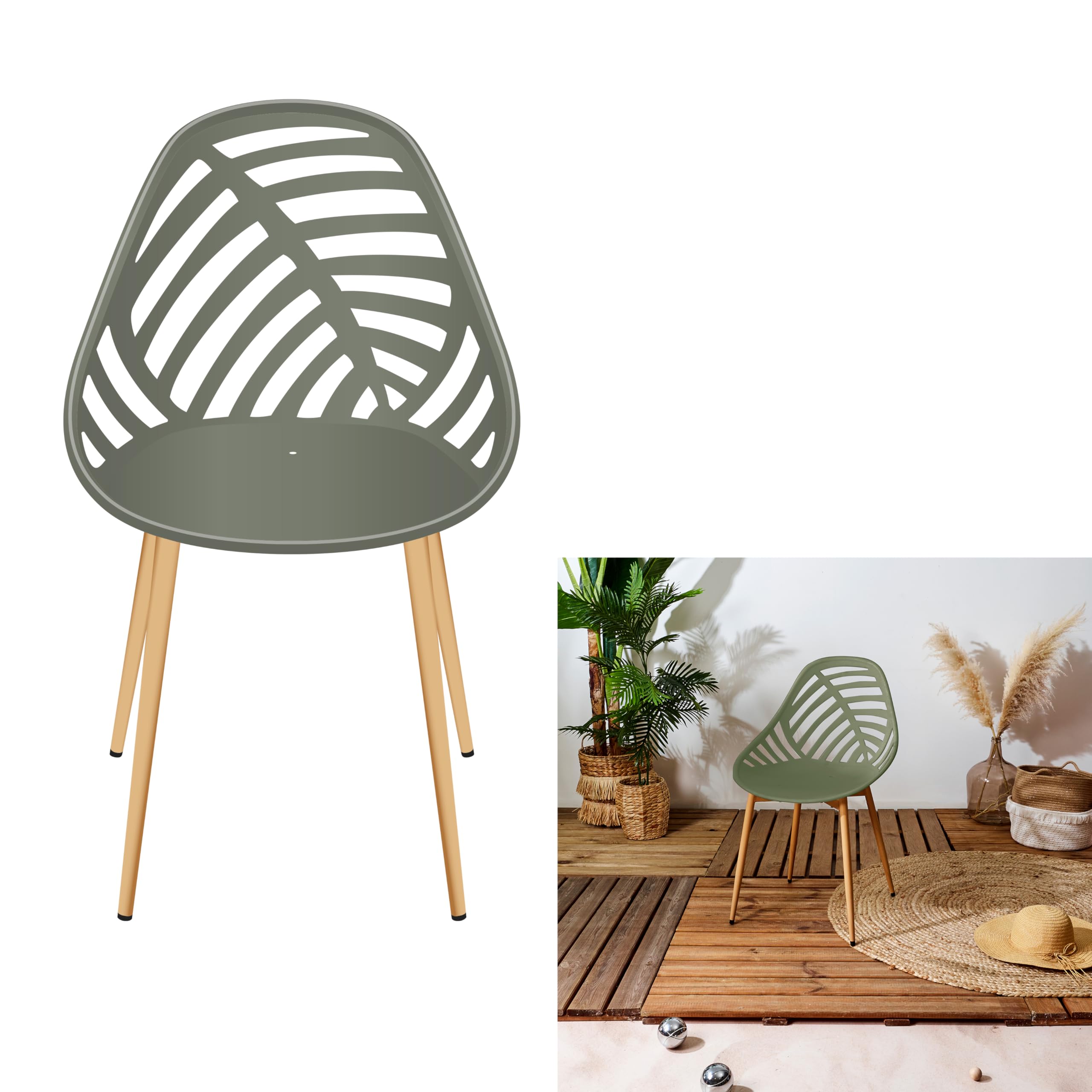 HOME DECO FACTORY Lot de 4 Chaises Alameda Mobilier d'Extérieur Olive