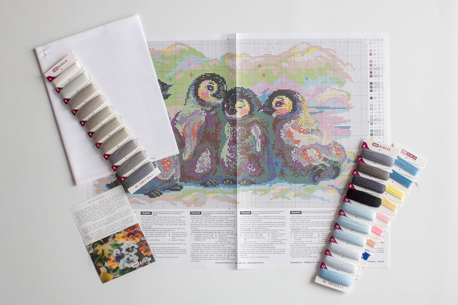 RIOLIS - Funny Penguins 1323, Cross Stitch Kits 15.75"x9.75", Cross Stitch Kits for Beginners & Advanced, Crossstitching Kits Adult, Counted Stitching Kits, Embroidery Kit