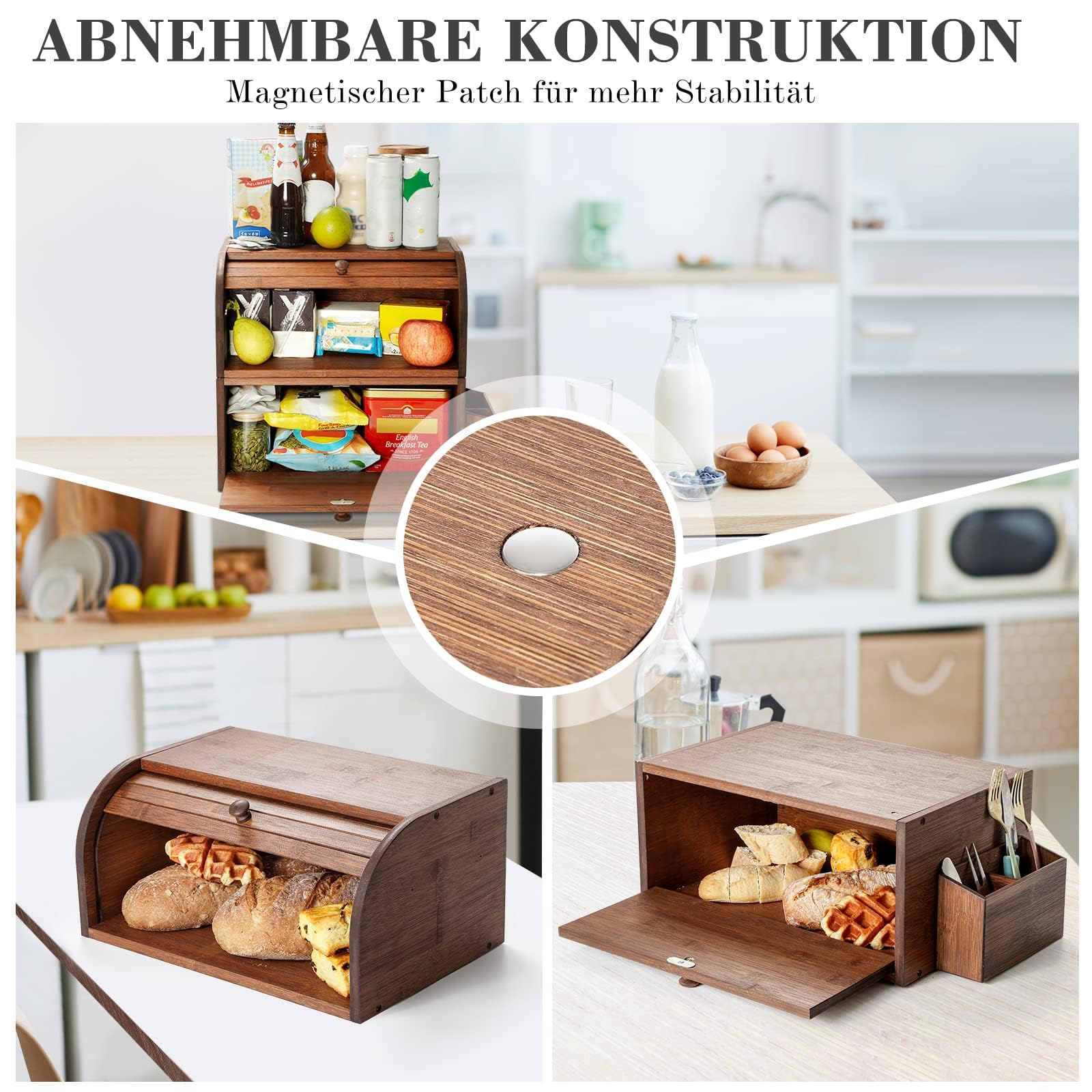 GUUSII HOME Brotkasten Holz Bambus Gross Retro Eco Brotbox Rolldeckel  Doppellagig Stapelbar Brot Aufbewahrungsbox Gre 38x25x36cm Brotksten  Matt Natur fr Frischhalten und Lecker Brot : Amazon.de: Kche, Haushalt &  Wohnen