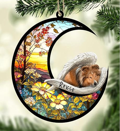 Miniatura 662 de Chow Chow Dog Memorial Suncatcher, adorno de Navidad Chow Chow con nombre, atrapador de pérdida de mascotas, regalos para los amantes de los perros
