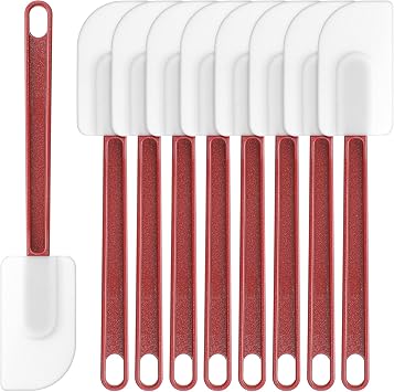 9 Pcs Silicone Spatula 10 Inch, Commercial Spatula 500F Heat Resistant Non-Stick Heavy Duty Scraper Rubber Spatulas for Kitchen Cook Bake Mix Fry Spread, Dishwasher Safe Brown Red and White