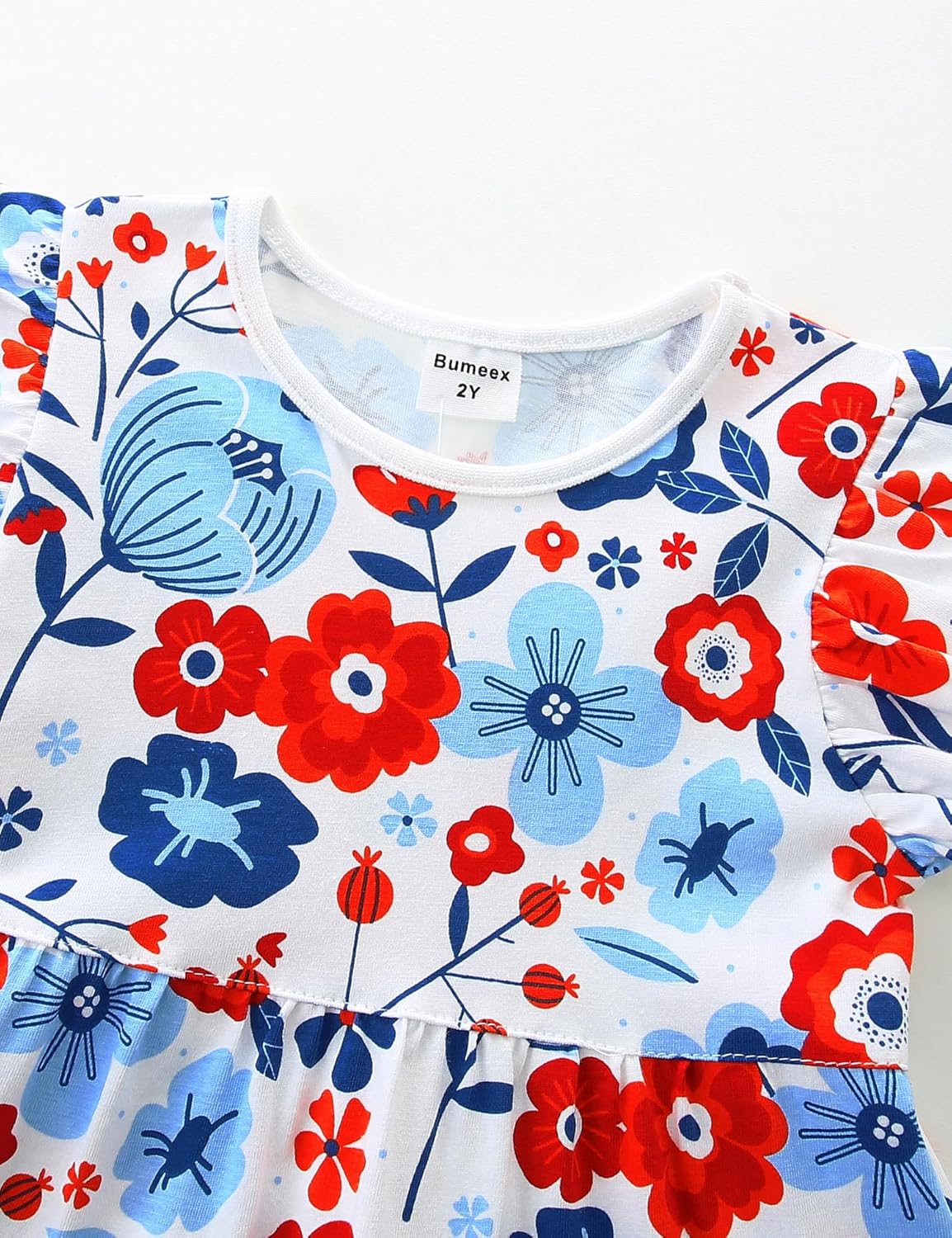 Bumeex Girl's Dresses Cotton Ruffle Sleeve Tiered Swing A-Line Cute Midi Casual Sundress - Image 4