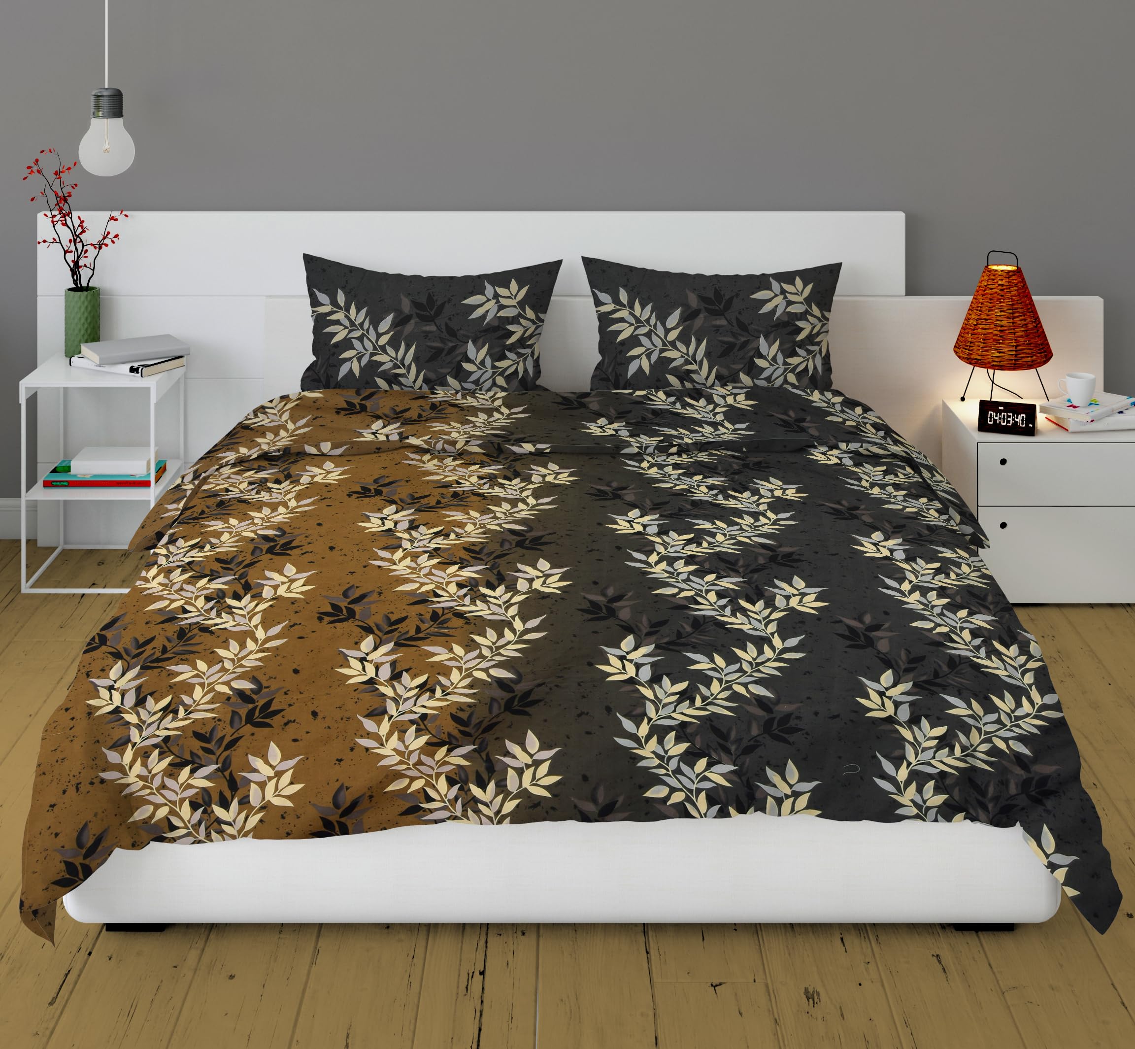 Amazon Brand – Umi Super Soft Brushed Microfiber Cotton Double Quilt Cover Blanket Cover 90X100(Inches) Printed Microfiber Comforter Cover Zipper Closure Corner Ties (Double, Orange)