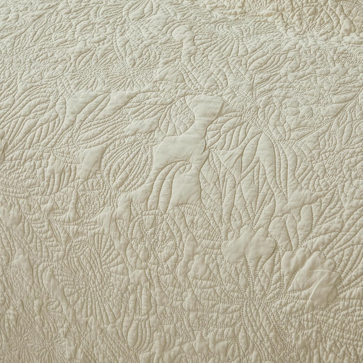 Brandream Beige Quilt Set King Size Cotton Botanical Matelasse Bedding Lightweight Floral Bedspread Ruffled Quilt Set 3-Piece - Image 5