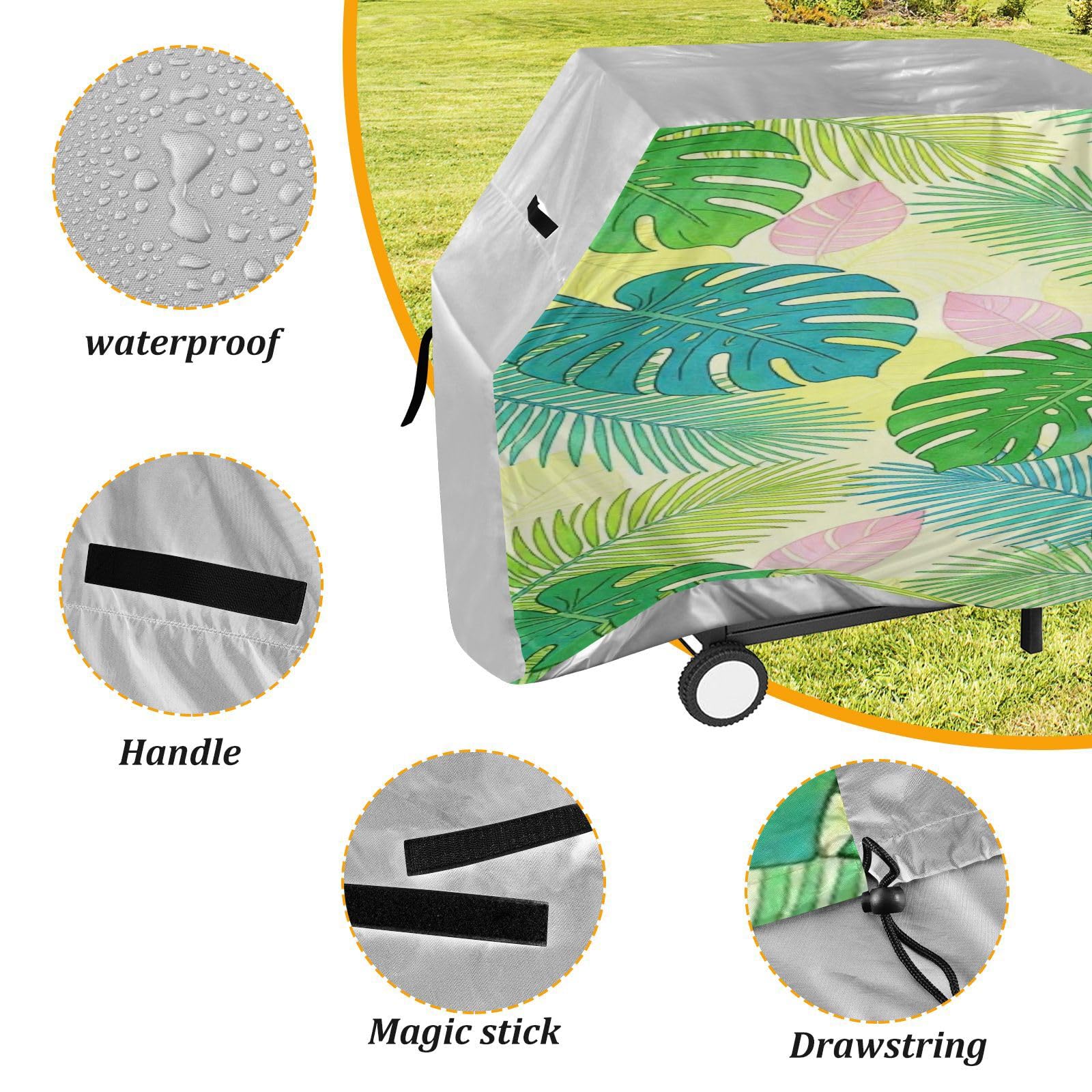 Grande copertura per griglia, 165 cm, resistente, antistrappo, resistente allo sbiadimento, per esterni, grande, copertura per griglia Sprint Monstera Leaf Summer