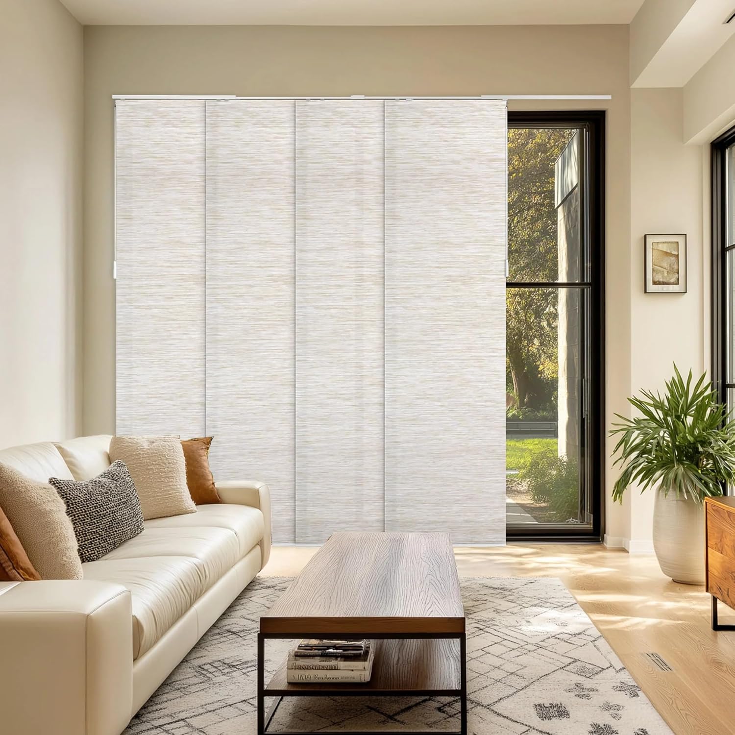 CHICOLOGY Room Divider, Vertical Blinds, Door Blinds,Sliding Door Blinds, Temporary Wall, Closet Curtain, Room Door,Panel Track Blinds Meshed Olive, W:46-86 x H:Up-to 96 inches