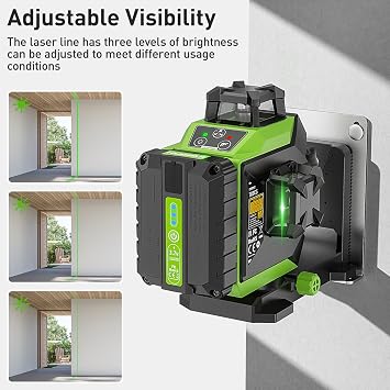 Huepar 3 x 360 Laser Level Self-leveling 3D Green Beam Cross Line 12 Lines Tiling Floor Laser Tool -360 Horizontal/Vertical Laser Lines -rechargeable & Integrated Magnetic Bracket 703CG