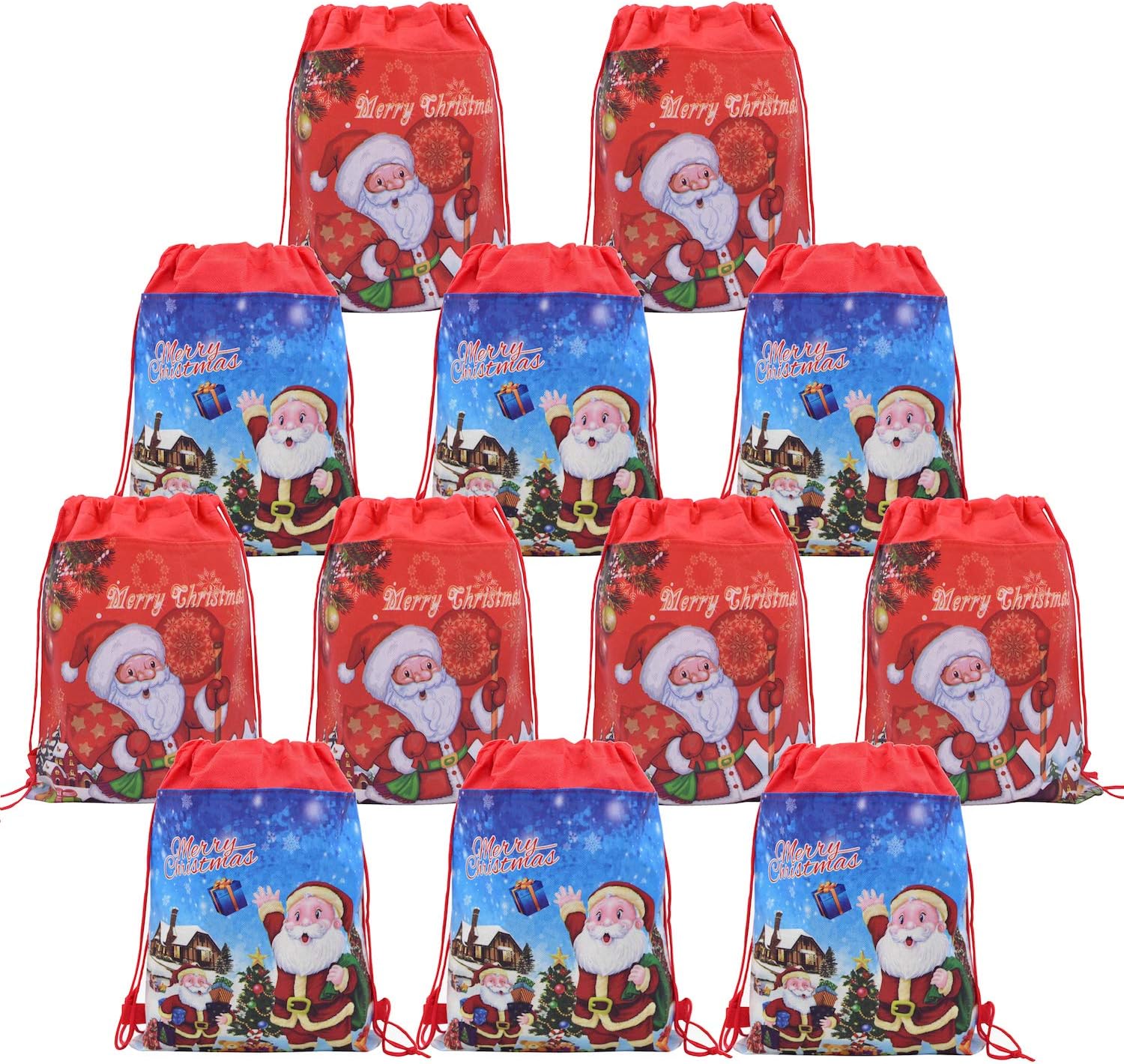12 Christmas Santa Drawstring Pouch BACKPACK Bags