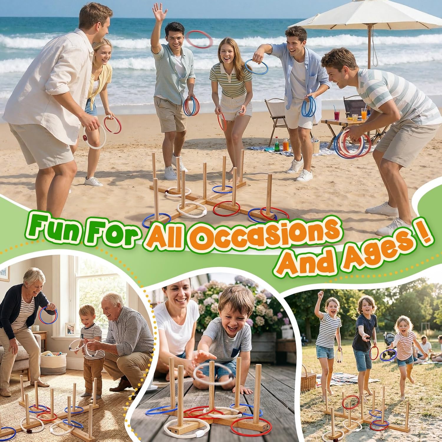 Peradix Ring Toss Game for Kids, Indoor & Outdoor Fun Holiday, Easy Setup & Magnetic Extension, Lawn Yard Games Outdoor Adults Family Party Backyard Beach Outside Game Toys, 26 Rings & Carrying Bag