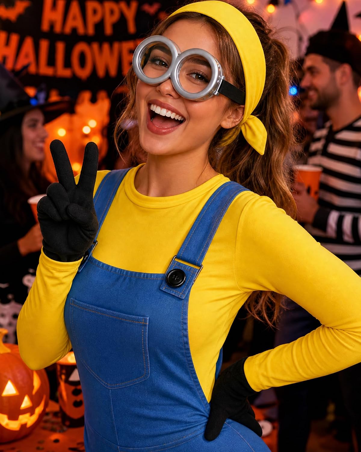 PPER-Jie Halloween Costume Accessories Glasses Steampunk Goggles Yellow Beanie Knitted Hat Costumes Set for Adult