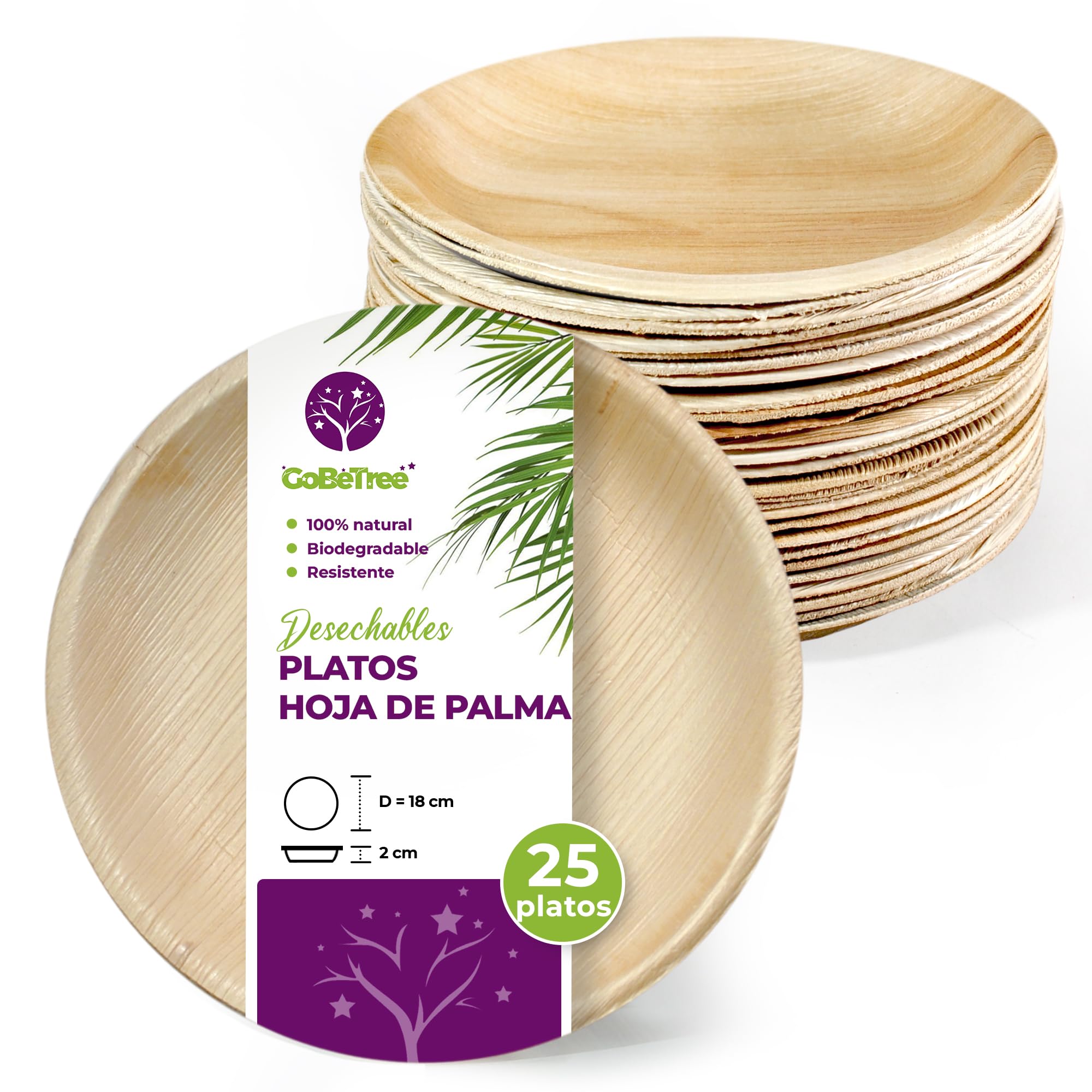 Bandejas Desechables Ecológicas De Hoja De Areca - 25 Unidades, 25 Cm - Biodegradables Para Comida Caliente/Fría, Bodas, Fiestas Y Tablas De Charcutería