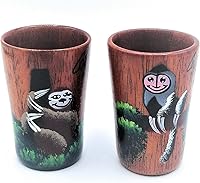 Vista 5 de Juego de 2 vasos de chupito de tequila de madera - Pintados a mano con diseños de mono y perezoso de la selva tropical costarricense - 1.5 fl oz