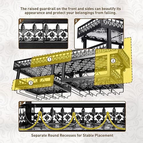 Miniatura 2 de Estante de vino industrial para colgar en la pared, incluye estante de pared para vino de 16 a 24 fundas para copas de vino (39.4 x 11.8 x 11.8