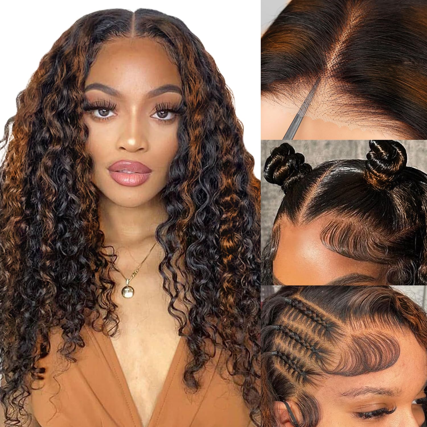 Highlight Lace Front Wig Human Hair 1B/30 Black and Brown