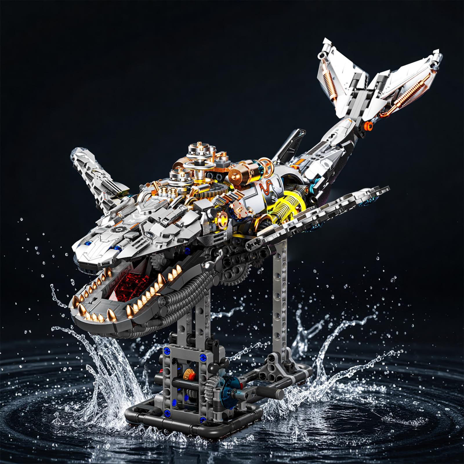 HJPLPXH Ensemble de construction mécanique baleine, jouet de construction d'animaux marins | Animal de l'océan mobile avec présentoir, décoration d'intérieur, cadeau pour adultes et adolescents (1388 pièces)