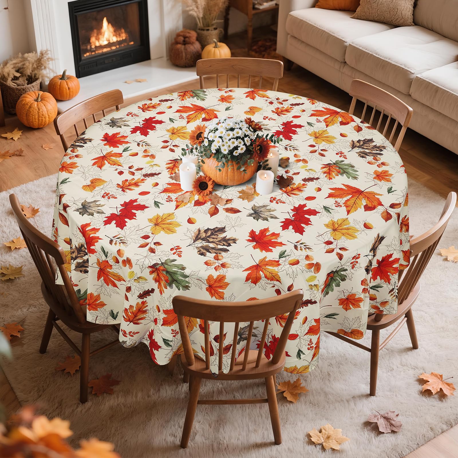 Arquiel Fall Maple Leaves Tablecloth, Rectangle Autumn Harvest Table Cloth Waterproof - Image 3